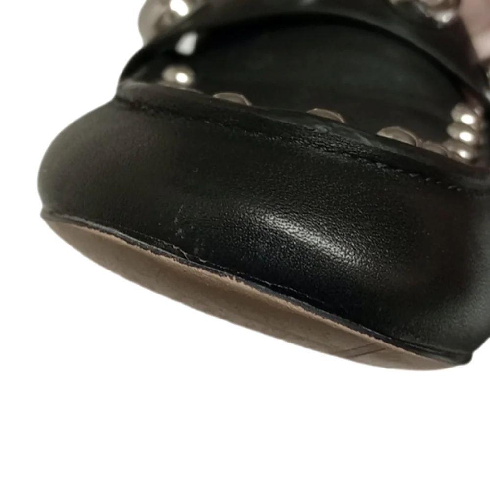 KARL LAGERFELD "AVAH" BLACK LEATHER LOAFER FLATS SHOES WITH SILVER DOME … - Picture 8 of 13